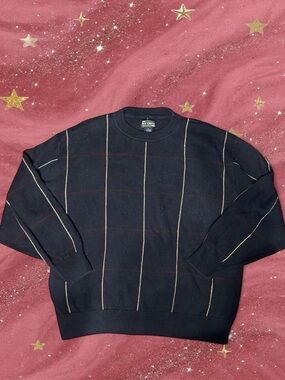 NY.Crew Black Crewneck Sweater with Cream Pinstripes